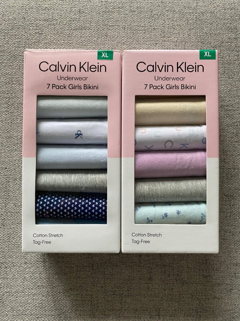 NEW 2 Bx Calvin Klein Cotton Tag Free Underwear 7 Pk Girls Bikini, 14 Pair, XL